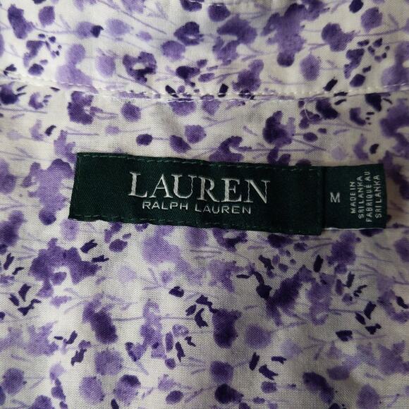 Lauren Ralph Lauren Purple Floral Button Down Shirt Size M Watercolor Print Top - Picture 5 of 7